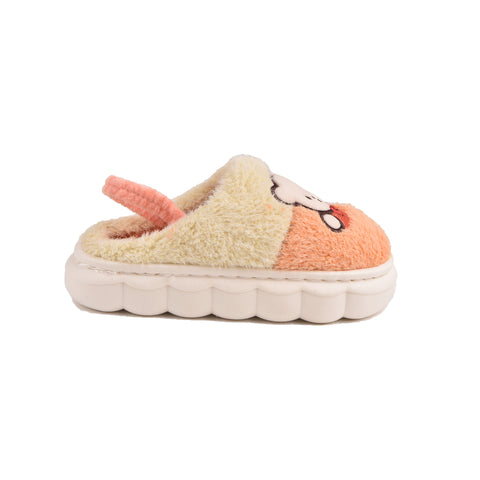 Kids Orange Fur Slides KD118