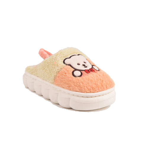 Kids Orange Fur Slides KD118
