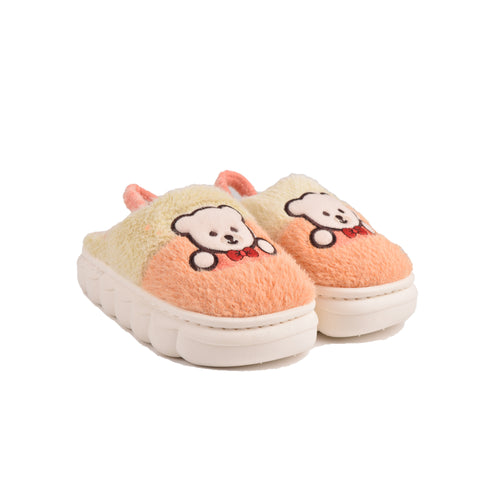 Kids Orange Fur Slides KD118