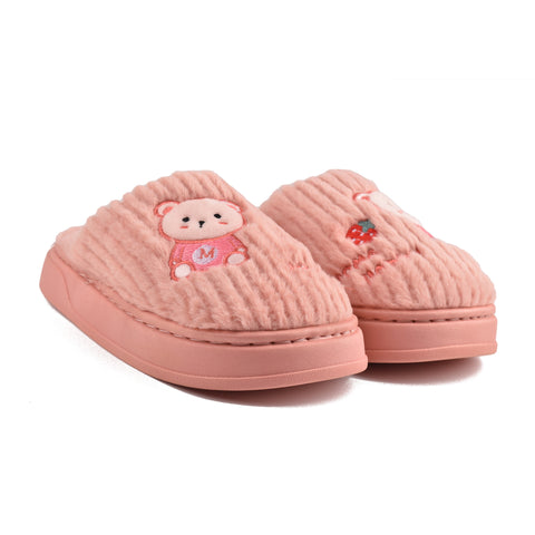 Kids Pink Fur Slides KD116