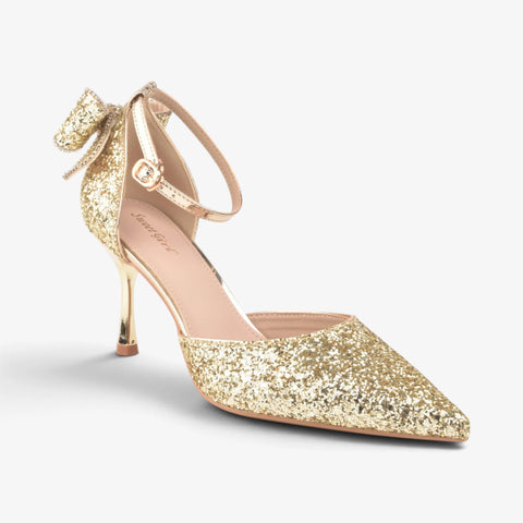 Women Golden Fancy Court Shoes WM1304