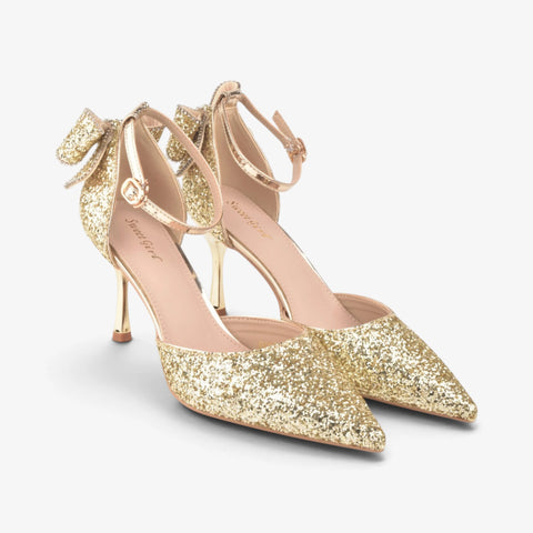 Women Golden Fancy Court Shoes WM1304
