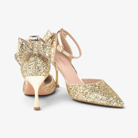 Women Golden Fancy Court Shoes WM1304