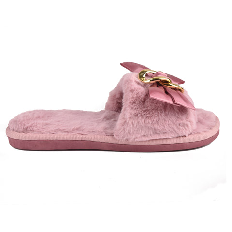 Women Pink Fur Slides KD70
