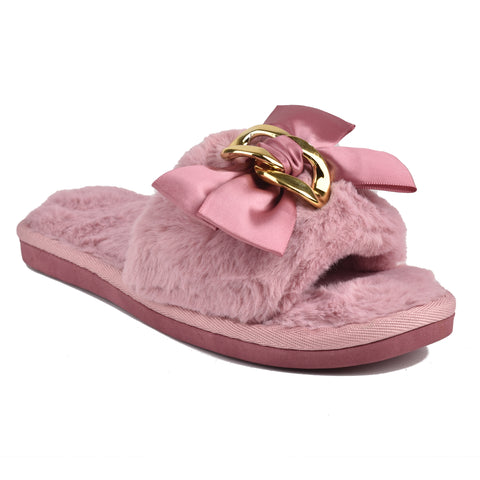 Women Pink Fur Slides KD70