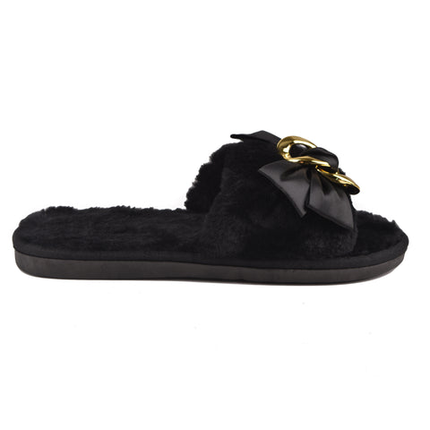 Women Black Fur Slides KD70