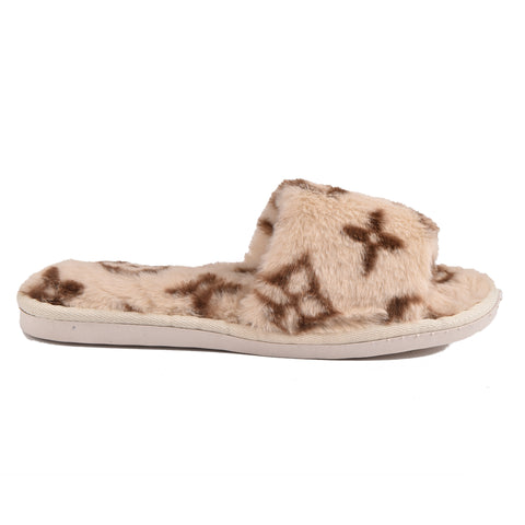 Women Light Brown Fur Slides KD13