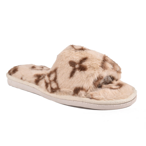 Women Light Brown Fur Slides KD13