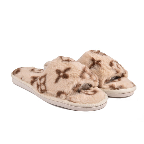 Women Light Brown Fur Slides KD13