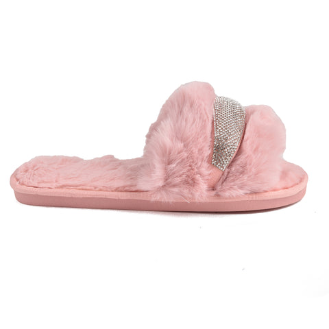women Pink Fur Slides KD224