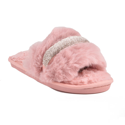 women Pink Fur Slides KD224