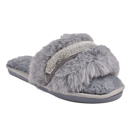Women Grey Fur Slides KD2023