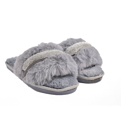 Women Grey Fur Slides KD2023