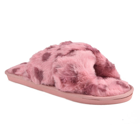 Women Pink Fur Slides KD225