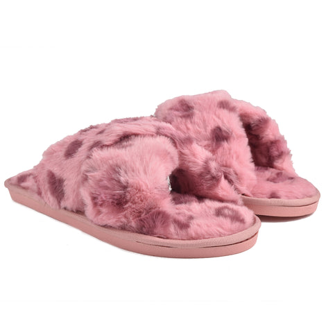 Women Pink Fur Slides KD225