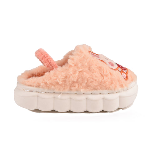 Kids Orange Fur Slides KD088