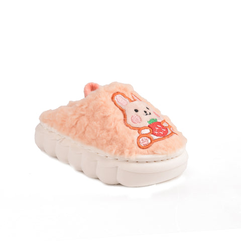Kids Orange Fur Slides KD088