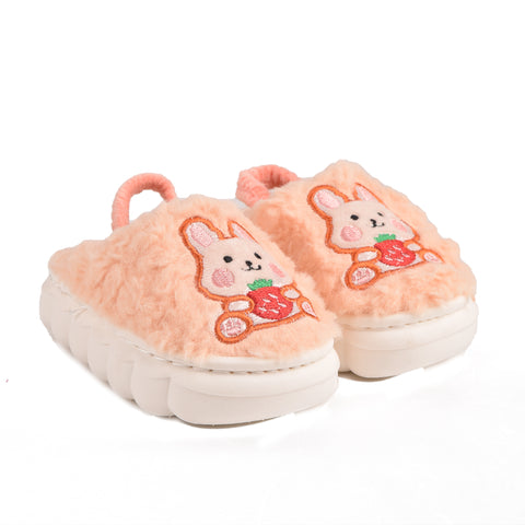 Kids Orange Fur Slides KD088