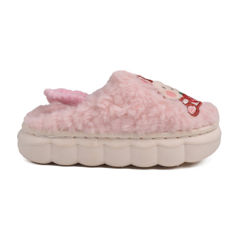 Kids Pink Fur Slides KD088