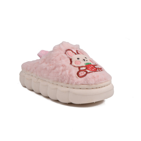 Kids Pink Fur Slides KD088