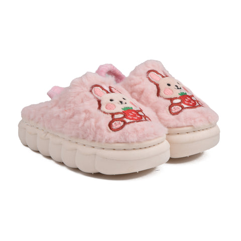 Kids Pink Fur Slides KD088