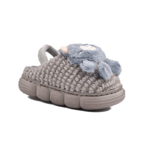 Kids Grey Fur Slides KD134