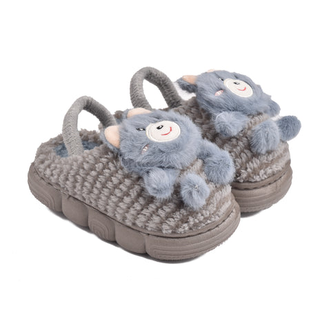 Kids Grey Fur Slides KD134