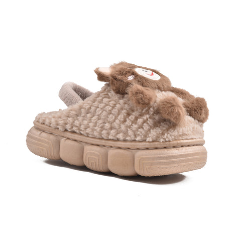 Kids Brown Fur Slides KD133