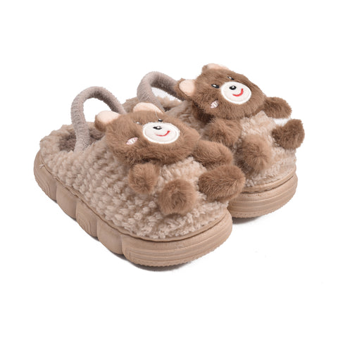 Kids Brown Fur Slides KD133