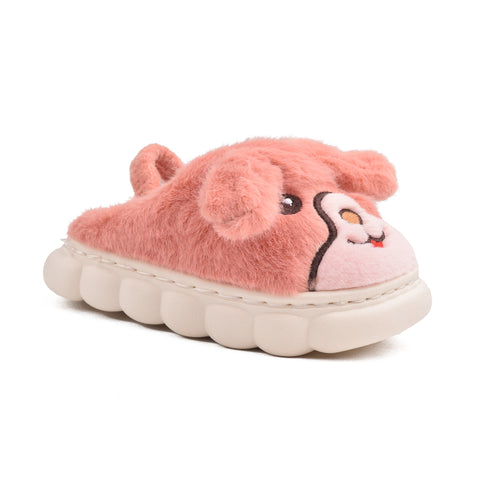 Kids Orange Fur Slides KD132