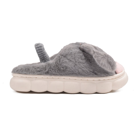 Kids Grey Fur Slides KD131