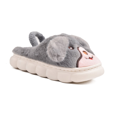 Kids Grey Fur Slides KD131