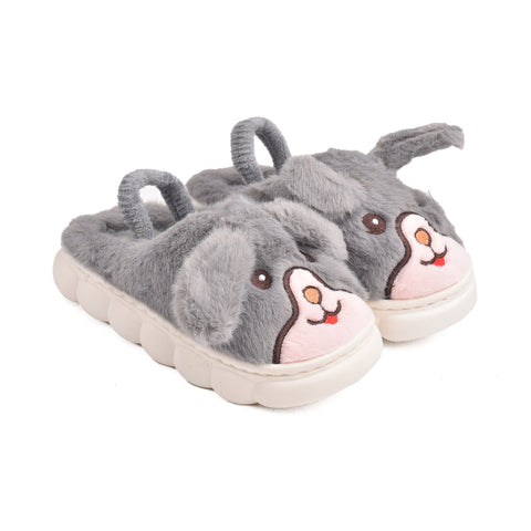 Kids Grey Fur Slides KD131