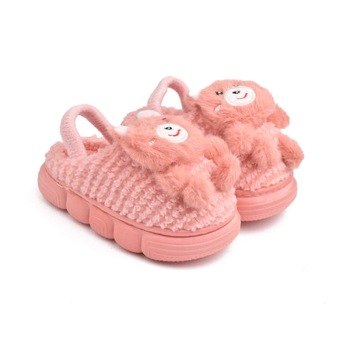 Kids Peach Fur Slides KD130