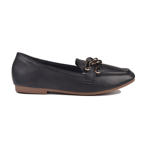 Girls Black Formal Moccasins KD809