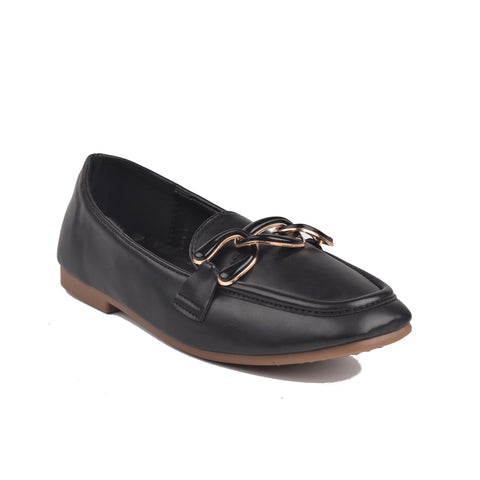 Girls Black Formal Moccasins KD809