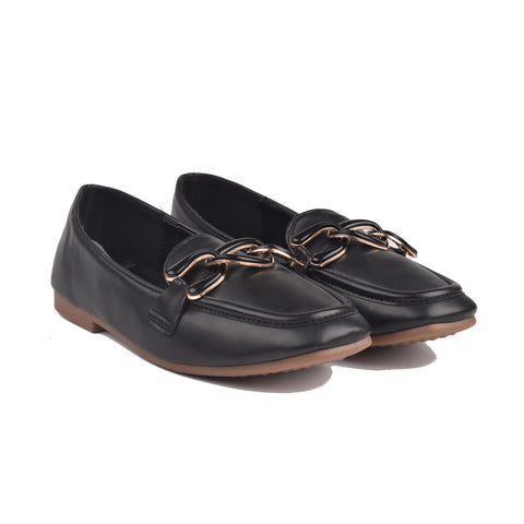 Girls Black Formal Moccasins KD809