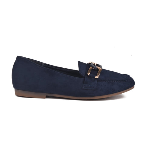 Girls Navy Suede Moccasins KD809
