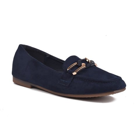 Girls Navy Suede Moccasins KD809