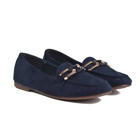 Girls Navy Suede Moccasins KD809