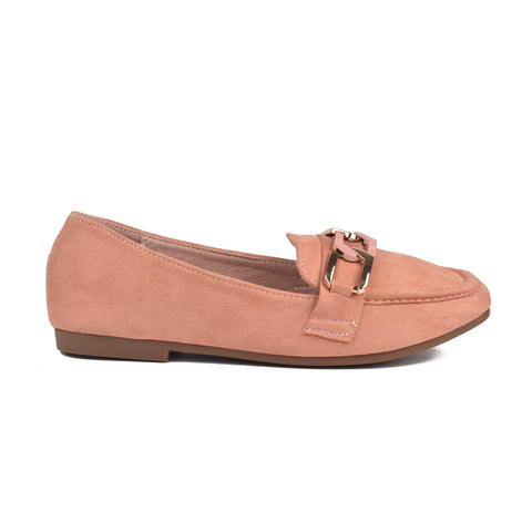 Girls Pink Suede Moccasins KD809
