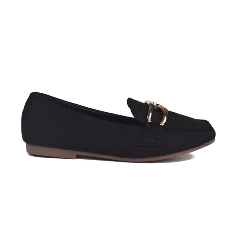 Girls Black Suede Moccasins KD809
