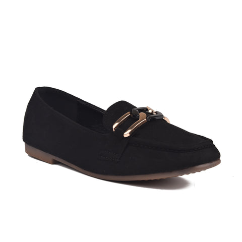 Girls Black Suede Moccasins KD809