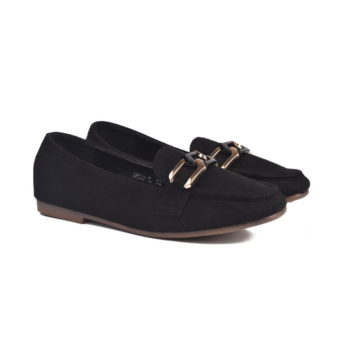 Girls Black Suede Moccasins KD809