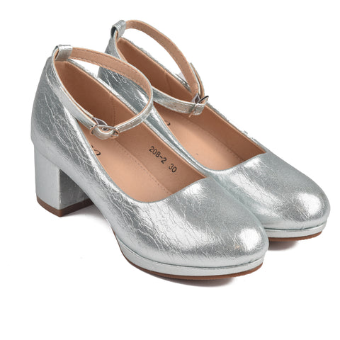 Girls Silver Formal Heals KD814