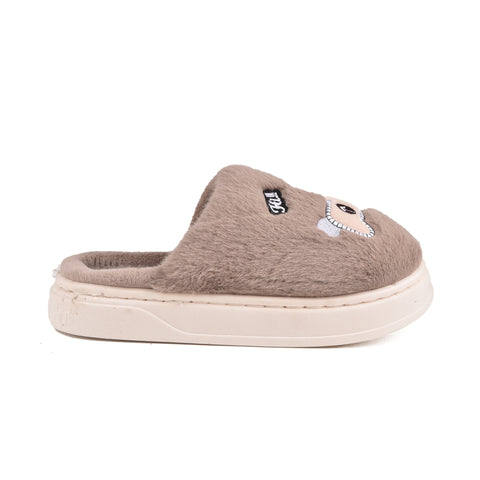 Kids Brown Fur Slides KD38