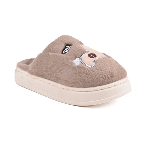 Kids Brown Fur Slides KD38