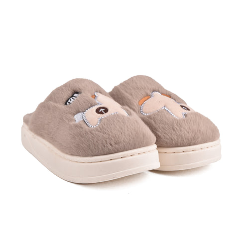Kids Brown Fur Slides KD38