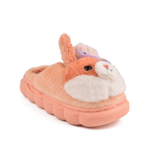 Kids Orange Fur Slides KD206