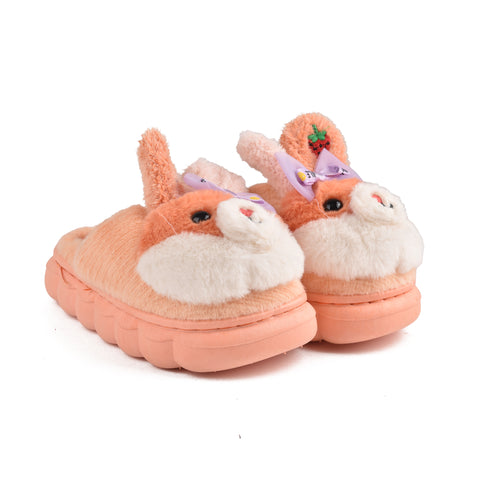 Kids Orange Fur Slides KD206